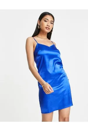 Urban Threads Satin mini dress in cobalt