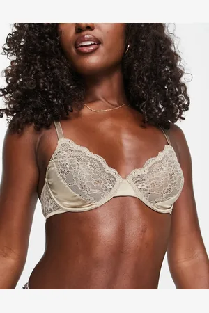 Monki Satin bra with lace inserts in dusty