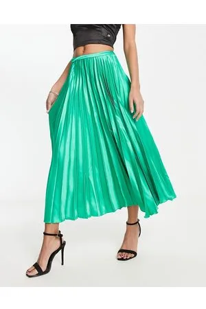 ASOS Satin pleated midi skirt in emerald