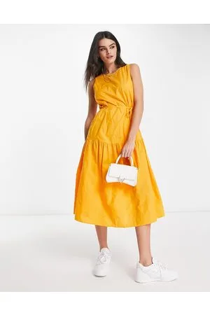 MANGO Floral embroidered tiered midi dress in