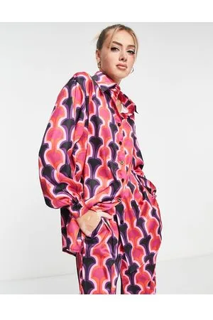 In The Style Oversized shirt co-ord in pink geo print