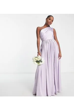 ANAYA Bridesmaid satin one shoulder thigh split dress in lilac