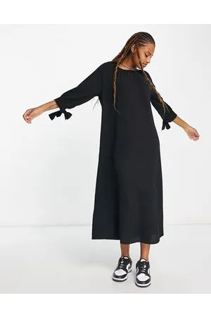 Monki Tie sleeve smock midi dress in