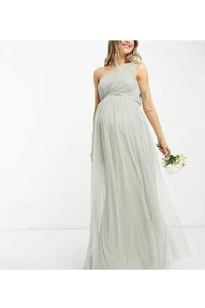 ANAYA Anaya With Love Maternity Bridesmaid tulle one shoulder maxi dress in sage