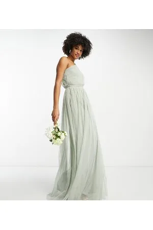 ANAYA Anaya With Love Tall Bridesmaid tulle one shoulder maxi dress in sage