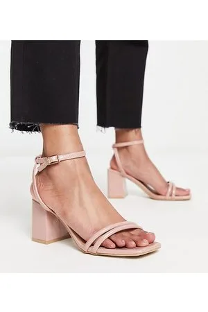 Truffle Collection Wide Fit square toe block heel barely there sandals in beige