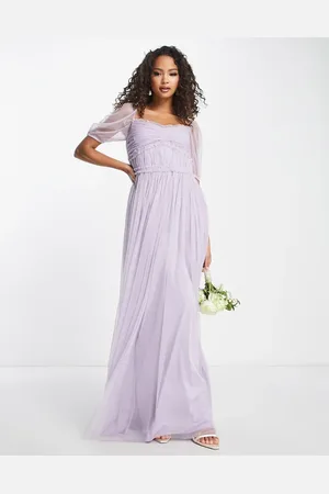 ANAYA Bridesmaid puff sleeve maxi dress in lilac