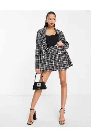 Miss Selfridge Co-ord button through mini skirt in metallic check