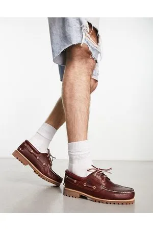Timberland Authentics 3 eye classic boat shoes in burgundy full grain leather