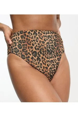 ASOS Tall mix and match rib high leg high waist bikini bottom in leopard print