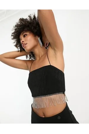 NA-KD X Mimi AR co-ord strappy top with fringe detail in glitter