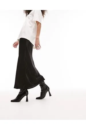 Topshop Satin bias midi skirt in