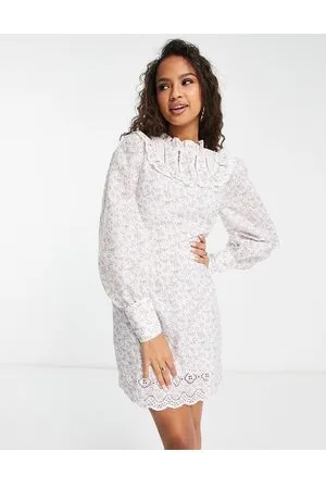 Glamorous High neck shift dress in white broderie ditsy