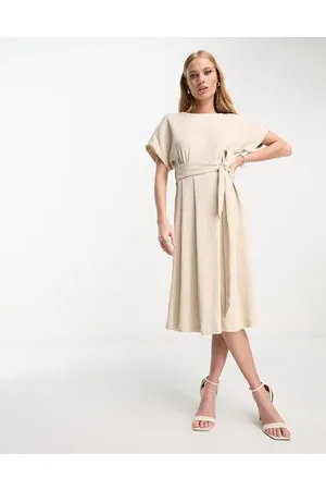 Closet Ribbed midi dress in stone