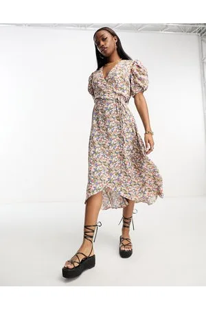 Ax Paris Puff sleeve midi dress in floral
