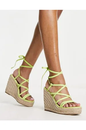New Look Strappy tie leg espadrille wedges in off