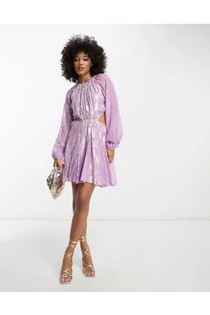 ASOS Metallic jacquard mini dress with open back and cut out waist in lilac