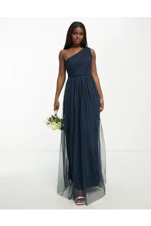 ANAYA Bridesmaid tulle one shoulder maxi dress in