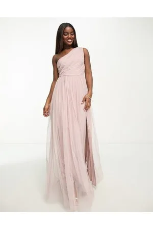 ANAYA Bridesmaid tulle one shoulder maxi dress in