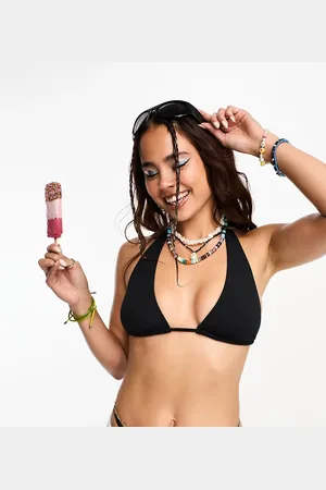 COLLUSION Adjustable halterneck textured bikini top in