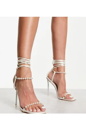 BeBo Ruhan bridal pearl clear heeled sandals in satin