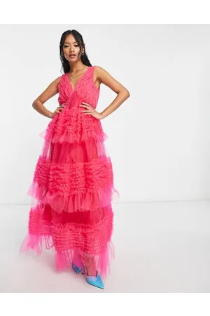 Amy Lynn Honor tiered tulle maxi dress in hot