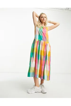 Native Youth Dames Casual jurken - Oversized gingham midaxi trapeze dress in multi