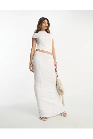 ASOS Dames Casual jurken - Capped sleeve maxi dress with cut out waist and seam detail in white