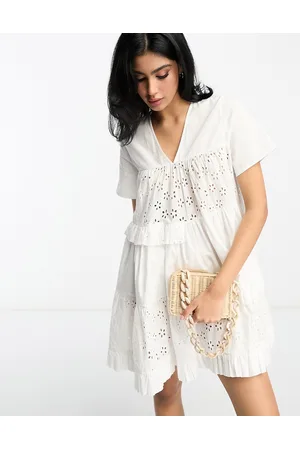 ASOS Dames Casual jurken - Broderie patched tent mini dress in white