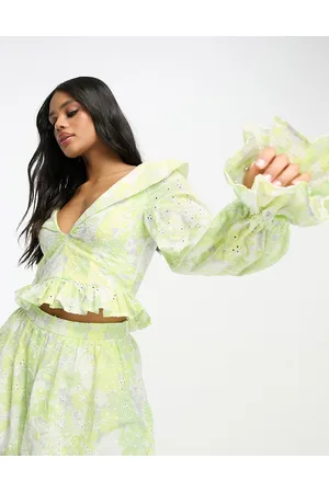 ASOS Dames Broderie Tops - Floral broderie co-ord top in lime green