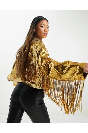 ASOS Dames Glitter Jassen - Sequin fringe jacket in gold