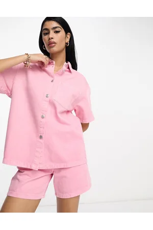 ASOS Dames Overhemden - Co-ord denim long line shirt in pink