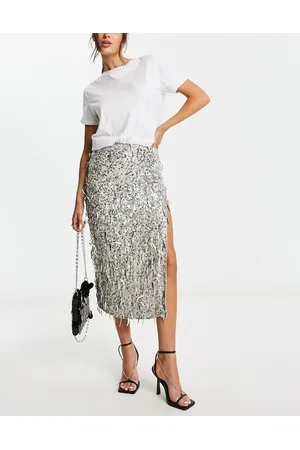 ASOS Dames Midi rokken - Embellished sequin midi skirt in silver
