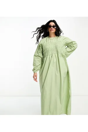 ASOS Dames Casual jurken - ASOS DESIGN Curve clean shirred batwing maxi dress in LGREEN