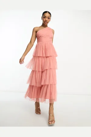 ANAYA One shoulder tiered midaxi dress in coral