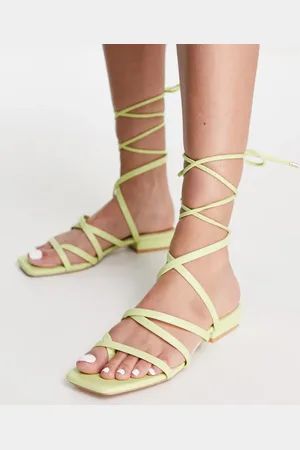 BeBo Vinny strappy tie leg flat sandals in lime