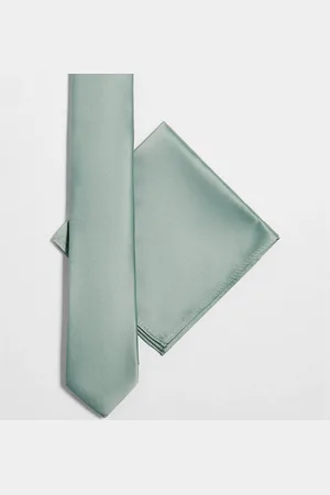 ASOS Satin slim tie and pocket square in sage