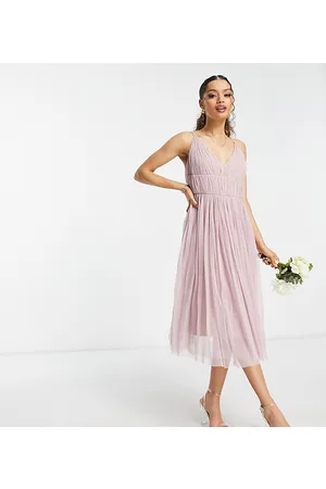 Beauut Petite Bridesmaid layered tulle midi dress in frosted