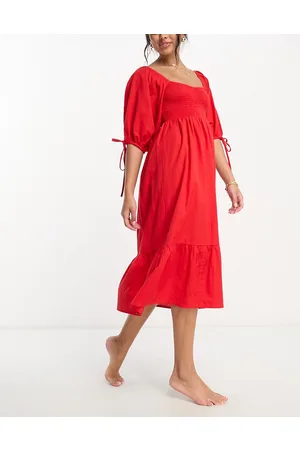 Accessorize Puff sleeve textured midi beach summer dress in
