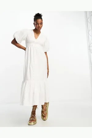 New Look Shirred button through midi dress in