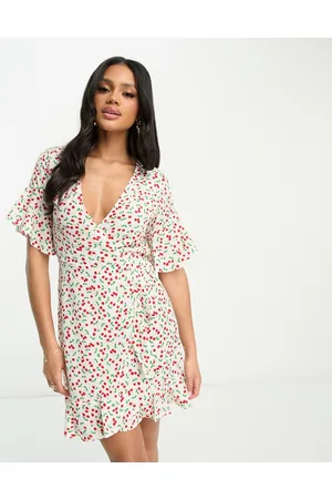 Ax Paris Mini wrap dress in cream and red cherry print