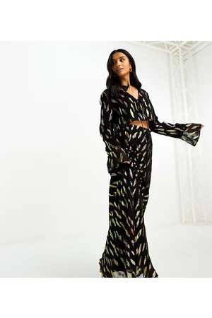 Never Fully Dressed Petite maxi skirt co-ord in metallic leaf