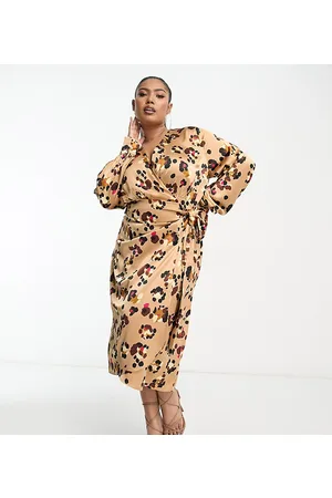 Never Fully Dressed Satin long sleeve animal wrap midaxi dress