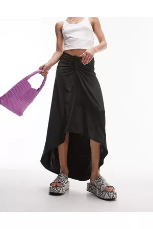 Topshop Textured slinky ruched front jersey midi skirt in