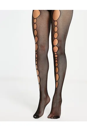 My Accessories London sheer tights in black with criss cross diamond print