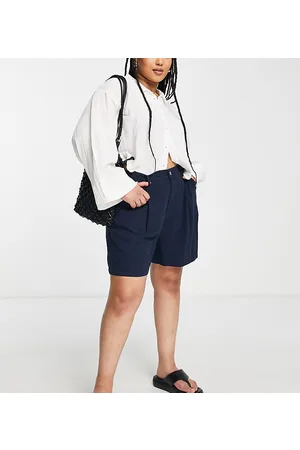 ASOS ASOS DESIGN Curve dad short with linen in navy