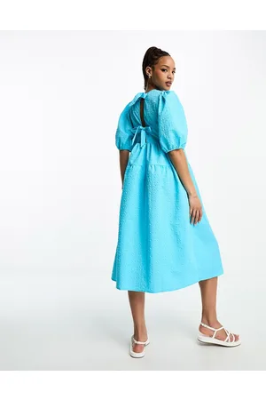 Monki Balloon sleeve midi dress in light