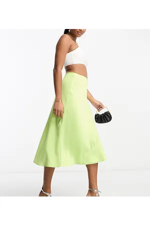 YAS Y.A.S Petite satin midi skirt in lime