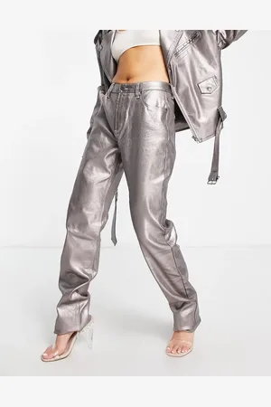 AFRM Mid rise silver metallic denim straight leg boyfriend jean in