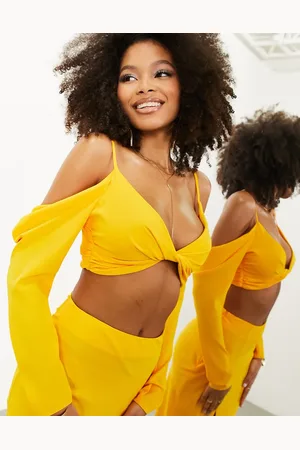 ASOS Cold shoulder long sleeve twist front crop top in